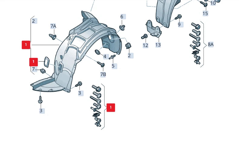 NEW AUDI A1 MK1 WHEEL HOUSING LINER ATTACHEMENT SET 8X0098629A ORIGINAL