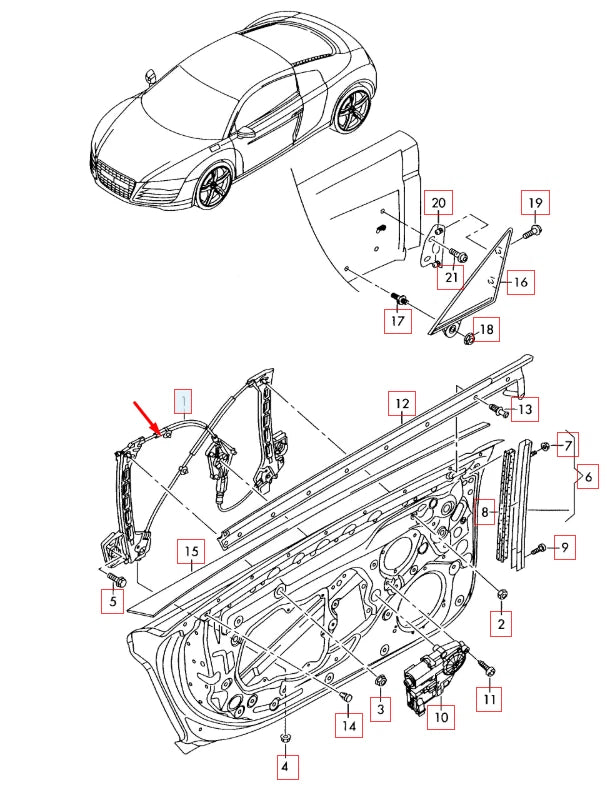 NEW AUDI R8 42 FRONT DOOR WINDOW GLASS LIFTER 420837461B ORIGINAL
