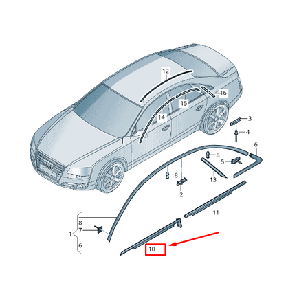 new audi a8 4h front right door window slot seal 4h0853284et94 original