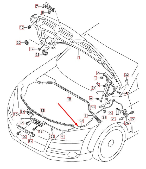 NEW AUDI TT 8J BONNET RELEASE CABLE RHD 8J2823535B ORIGINAL