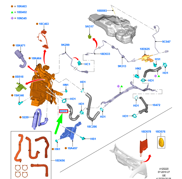 new ford focus mk4 auxiliary heater hose assy 2327988 jx61-8b160-ra original