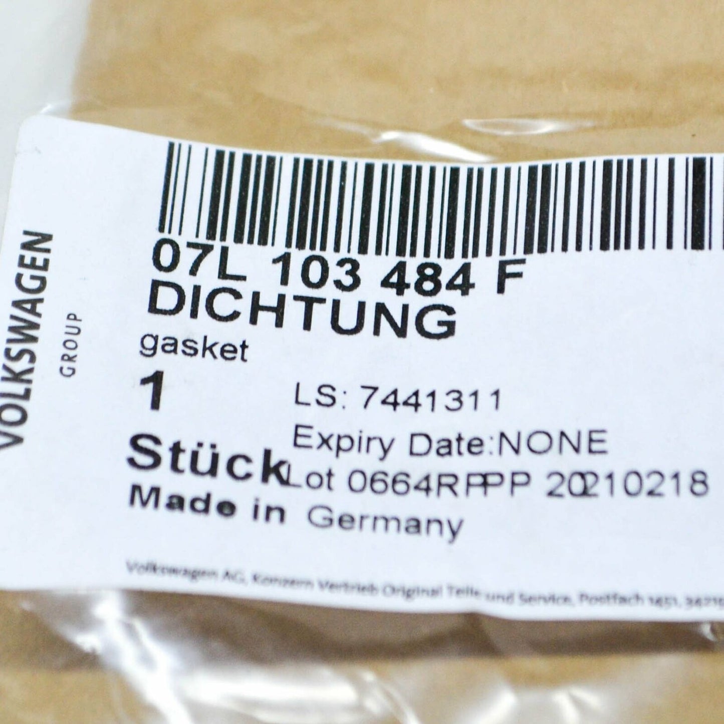 NEW AUDI A6 C6 RIGHT VALVE COVER GASKET 07L103484F ORIGINAL