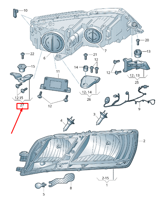 new skoda octavia 5e mk3 right headlight securing element 5e0941226d original