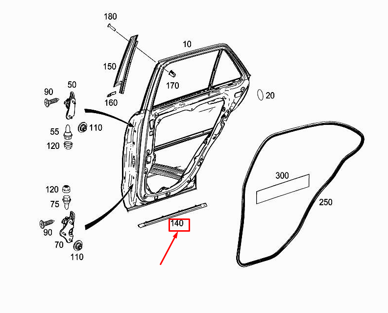new mercedes-benz ml w166 rear right bottom door cover strip a1666980462