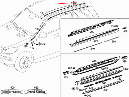 new mercedes-benz ml w166 right roof trim strip a1666901680 original