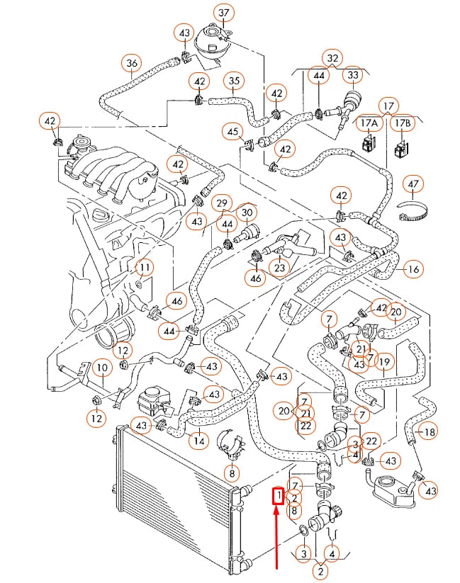 NEW AUDI A3 8L LOWER RADIATOR COOLANT HOSE 1J0122051H