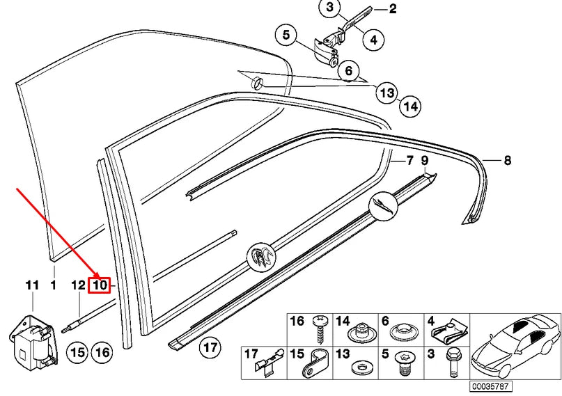NEW BMW 3 COUPE E36 REAR LEFT SIDE WINDOW MOLDING 51368151085 8151085 ORIGINAL
