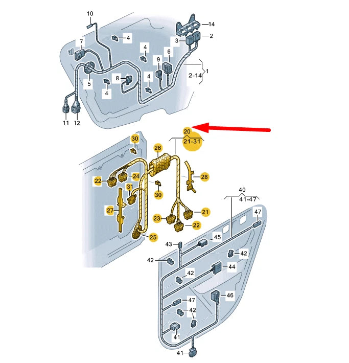 NEW VW PHAETON GP2 REAR LEFT DOOR ADAPTER CABLE LOOM 3D0971693CT ORIGINAL