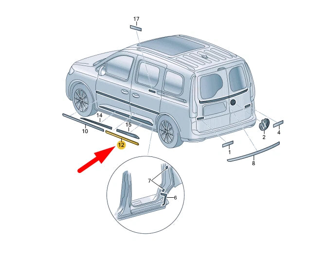 NEW VW CADDY MK4 SB REAR RIGHT DOOR PROTECTIVE STRIP 2K48535363Q7 ORIGINAL