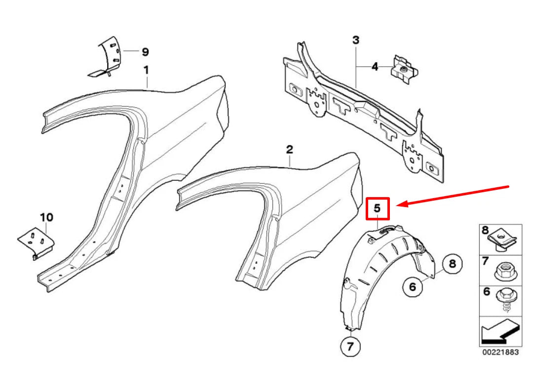 NEW BMW 3 E90 REAR LEFT INNER FENDER 51717059381 7059381 ORIGINAL