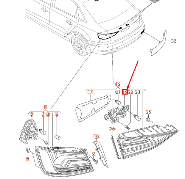 NEW AUDI A3 8V REAR LEFT INNER TAIL LIGHT BULB CARRIER 8V5945257D ORIGINAL