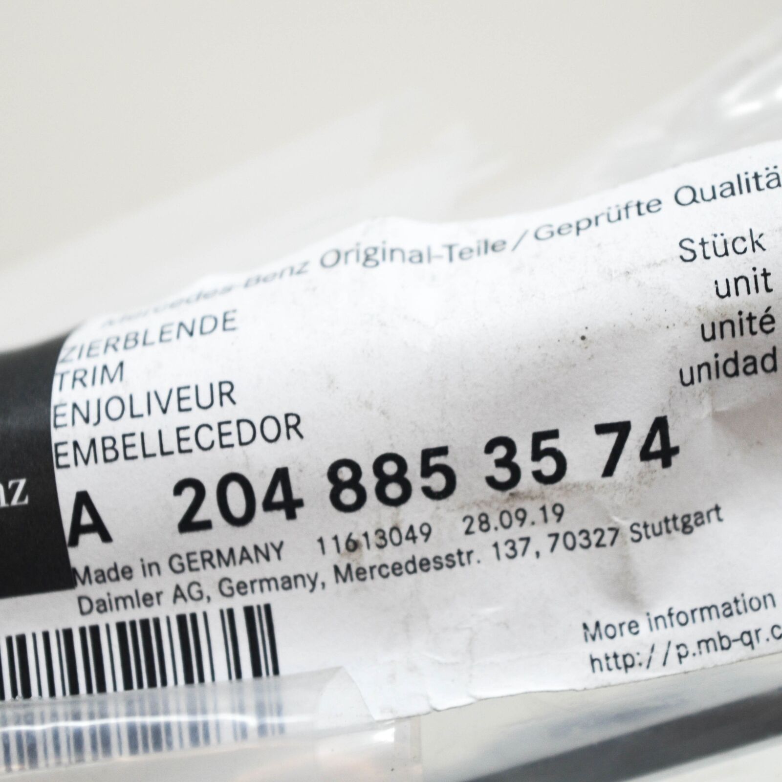 NEW MB GLK-CLASS X204 FRONT BUMPER LEFT MOLDING TRIM CHROME A2048853574 ORIGINAL