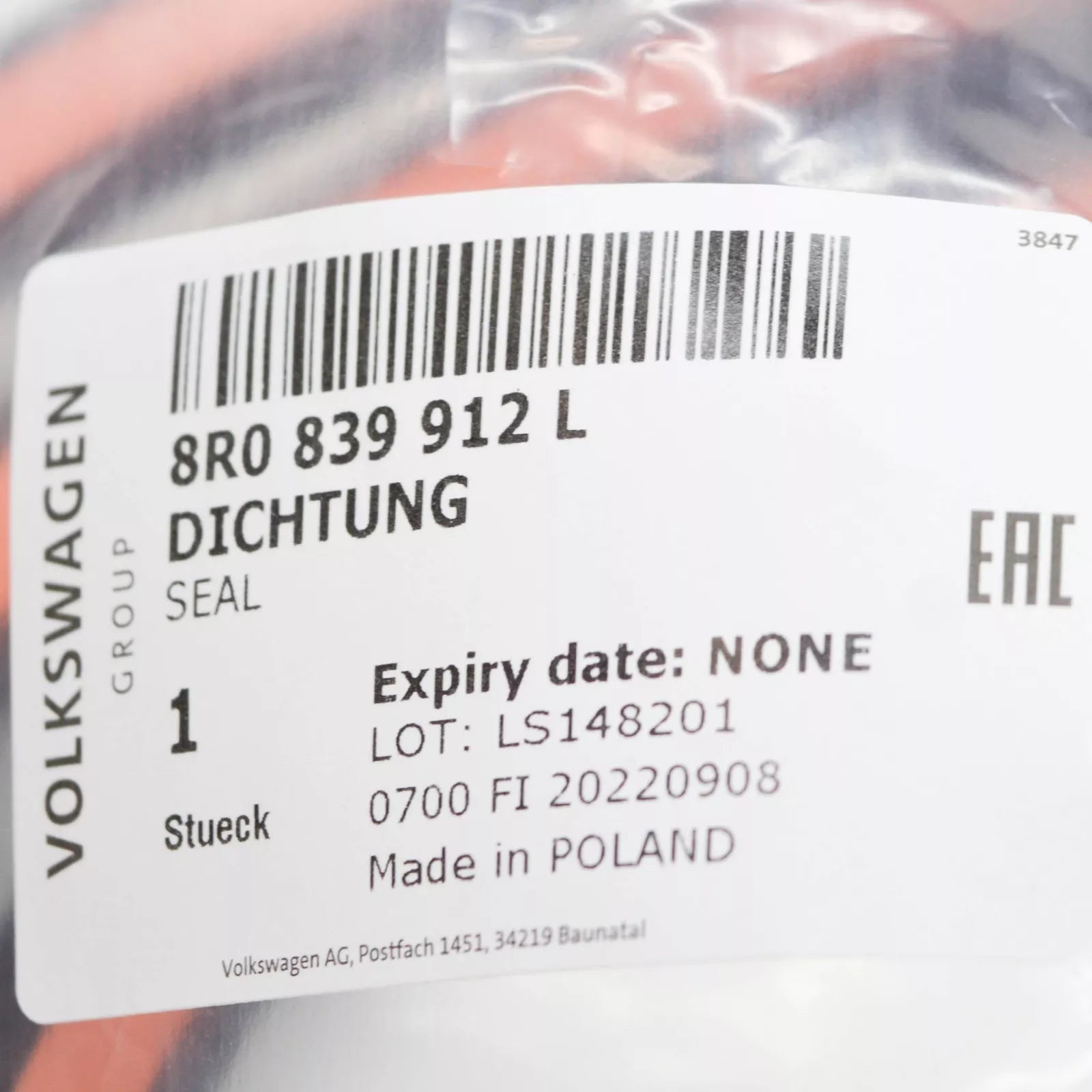 NEW AUDI Q5 8R REAR RIGHT DOOR SEAL RUBBER 8R0839912L