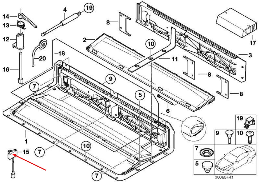 NEW BMW 6 E64 CONVERTIBLE TOP COMPARTMENT MICRO SWITCH 54318236846 ORIGINAL