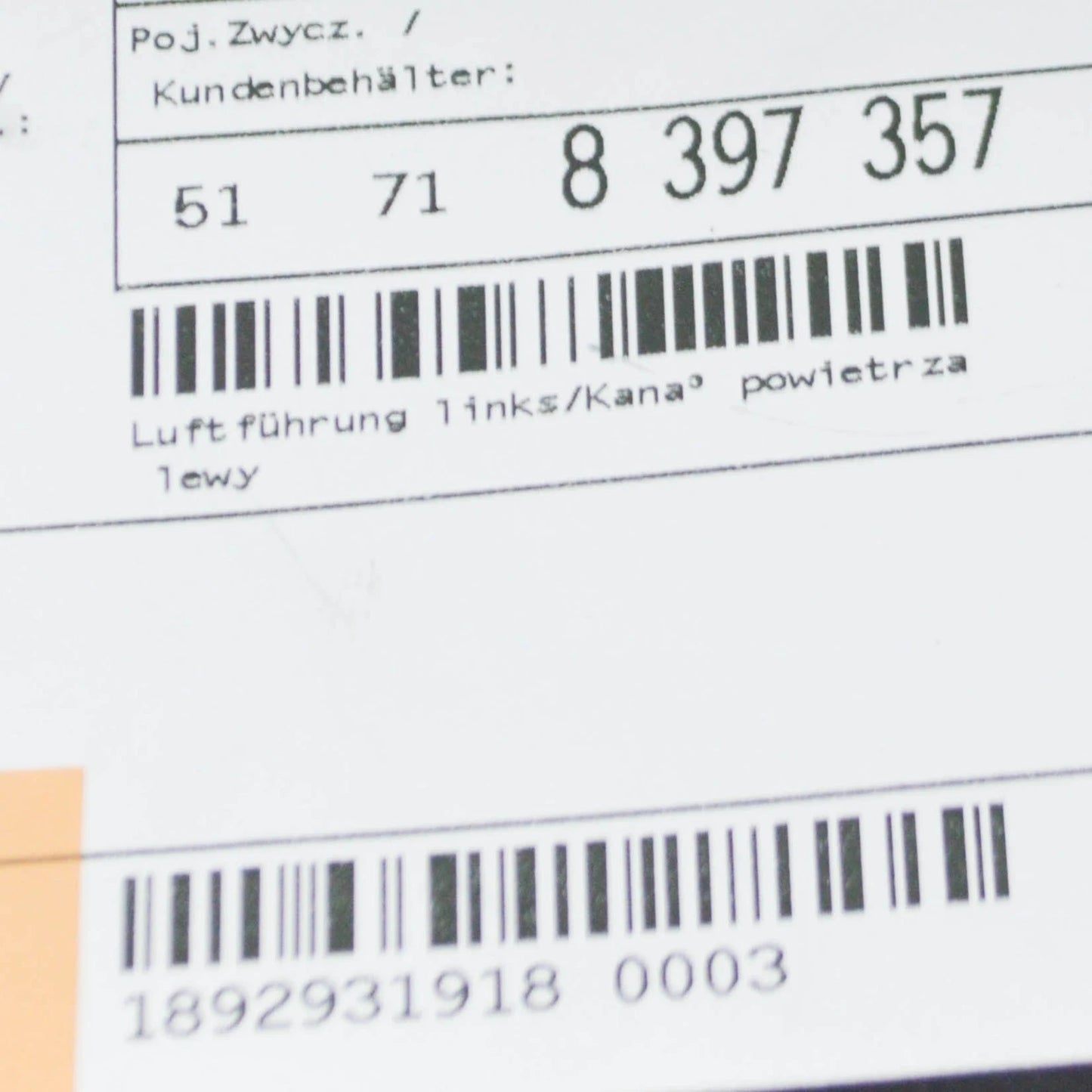 NEW BMW Z3 E36 FRONT BUMPER AIR DUCT LEFT 51718397357 ORIGINAL