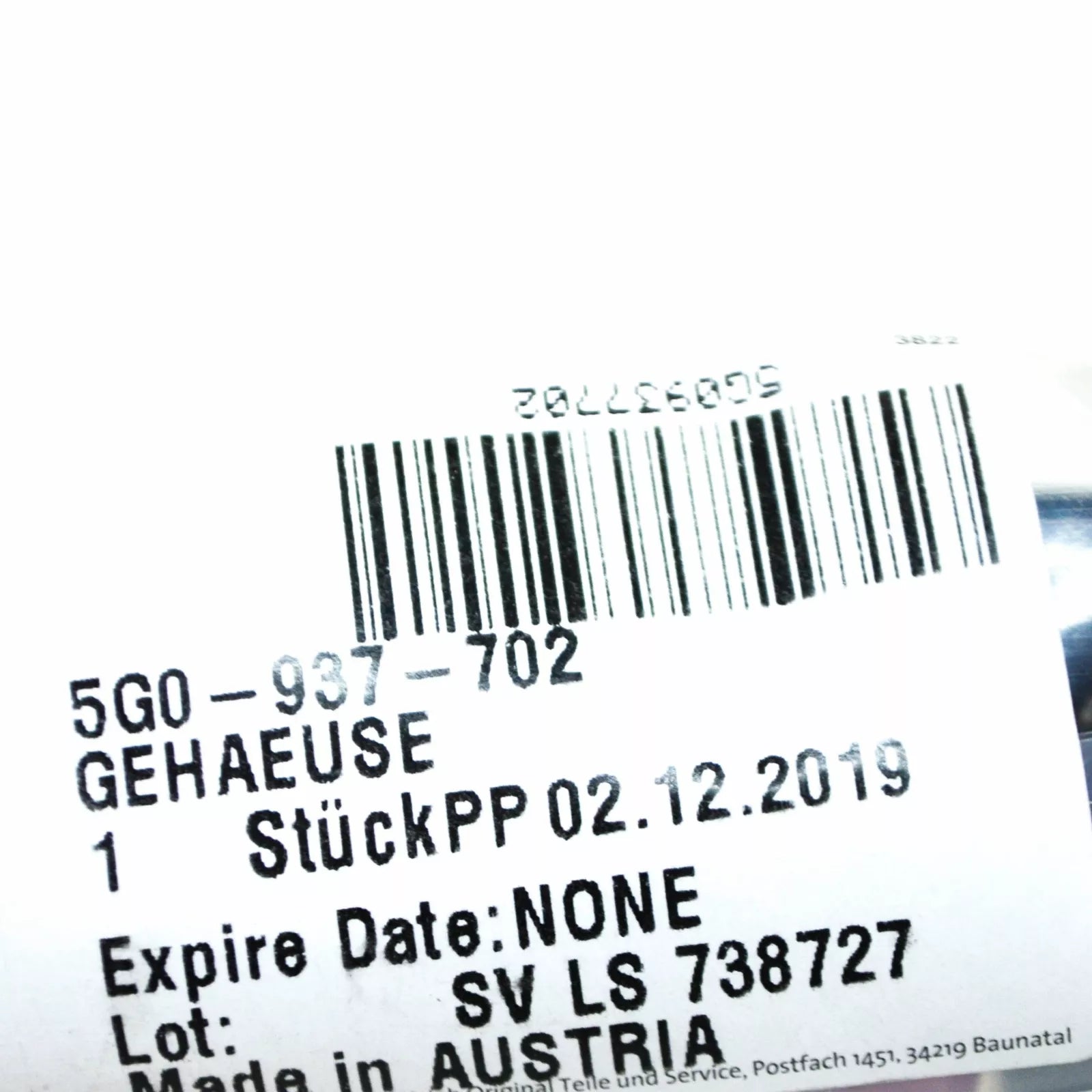 NEW AUDI A1 SPORTBACK GB 19 PIN FLAT CONTACT HOUSING 5G0937702 ORIGINAL