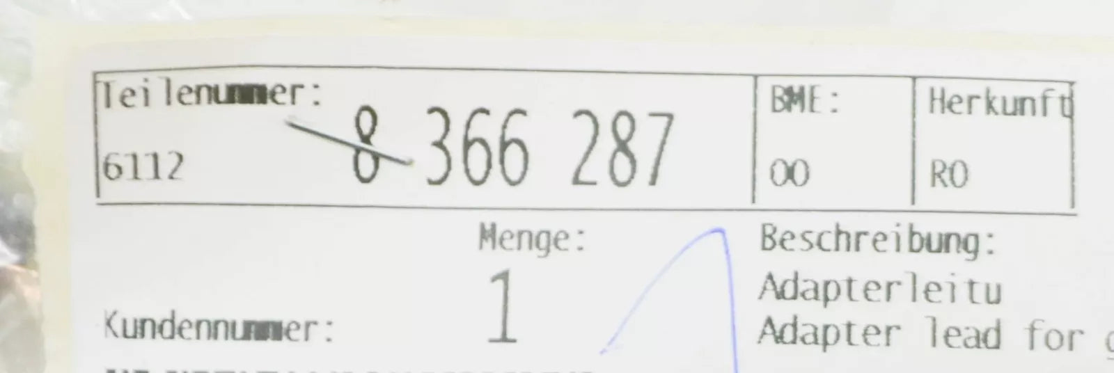 NEW BMW 3 E36 GLOVE BOX LIGHT ADAPTER LEAD 61128366287 8366287 ORIGINAL