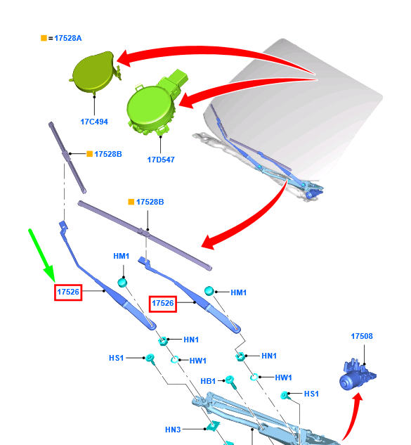 new ford fiesta mk6 front wiper right long arm lhd 8a61-17526-bf 1826839