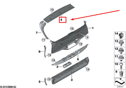 NEW BMW X5 G05 UPPER TRUNK LID TRIM PANEL 7442967 51497442967 ORIGINAL