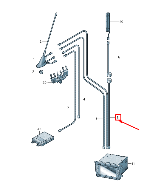 new skoda yeti 5l radio aerial cable rhd 5l2035550 original