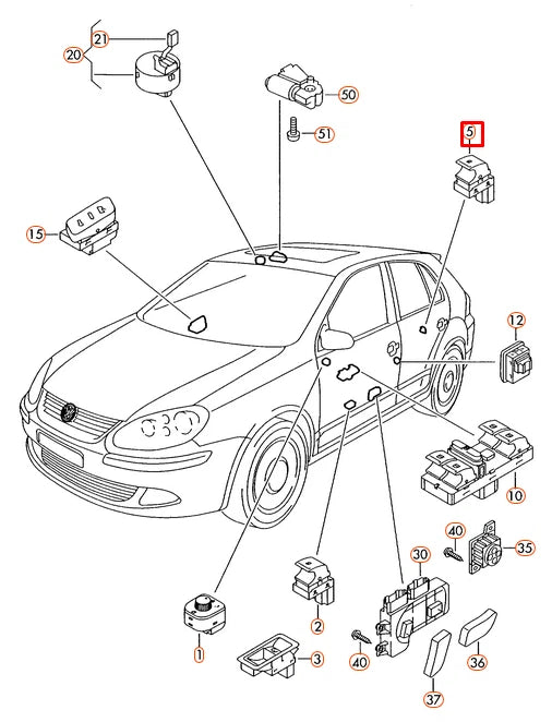 NEW VW GOLF MK5 DOOR WINDOW CONTROL SWITCH FRONT RIGHT 7L6959855BREH