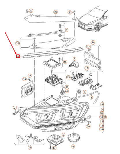 NEW VOLKSWAGEN PASSAT B8 LEFT HEADLIGHT COVER PANEL 3G0941119B
