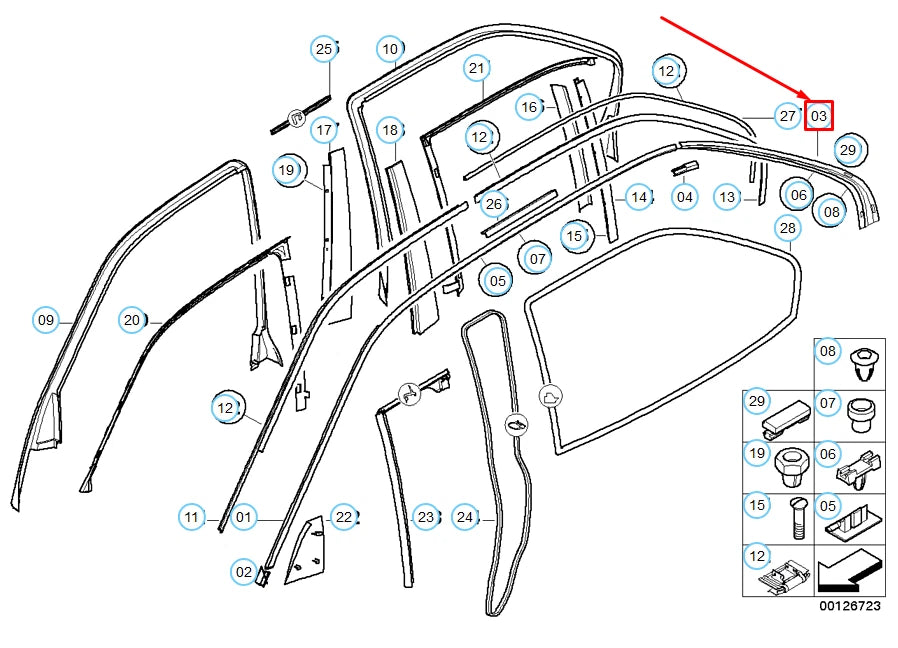 NEW BMW 7 E38 REAR RIGHT BLACK ROOF MOULDING TRIM 51138208406 ORIGINAL