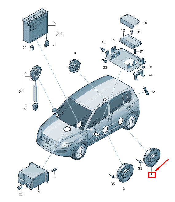 new vw tiguan 5n rear door subwoofer speaker 5n0035453c original