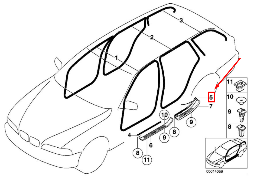 new bmw 5 e39 rear left door sill trim 8204009 51478204009 original