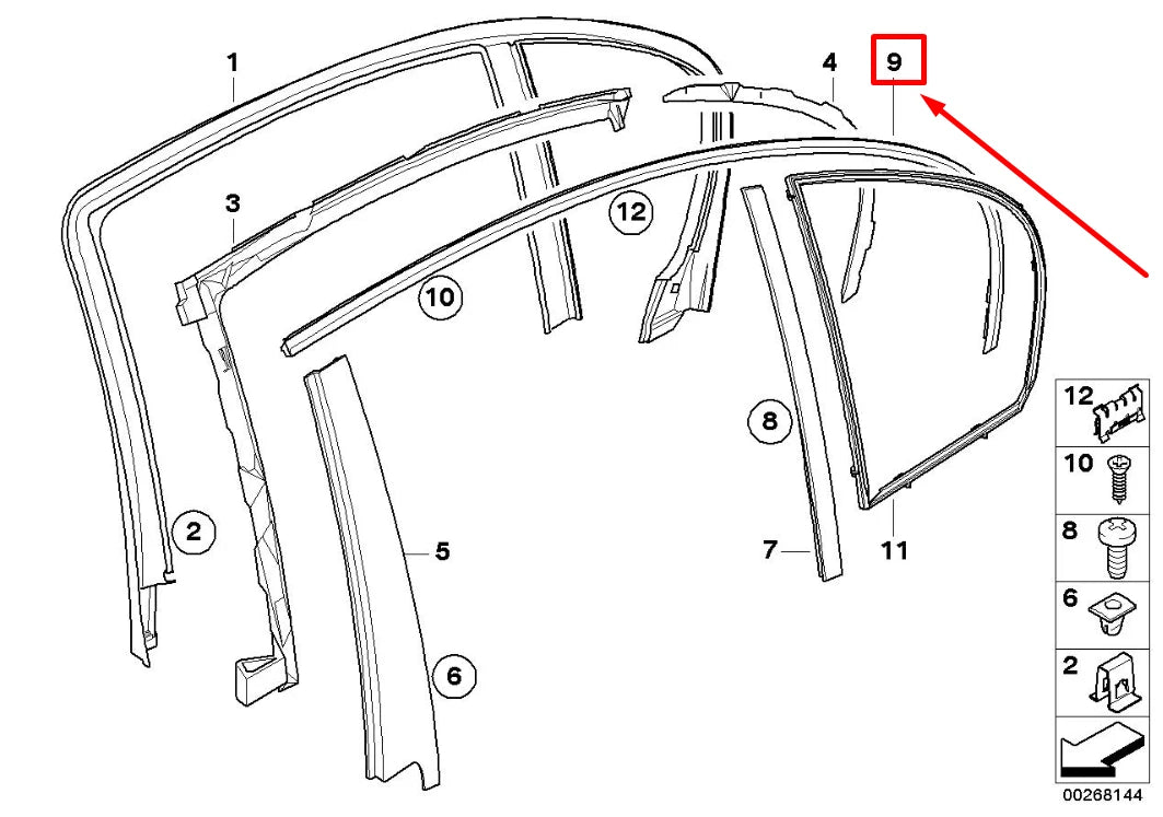 NEW BMW E60 REAR LEFT DOOR WINDOW FRAME TOP FINISHER 7897671 51357897671