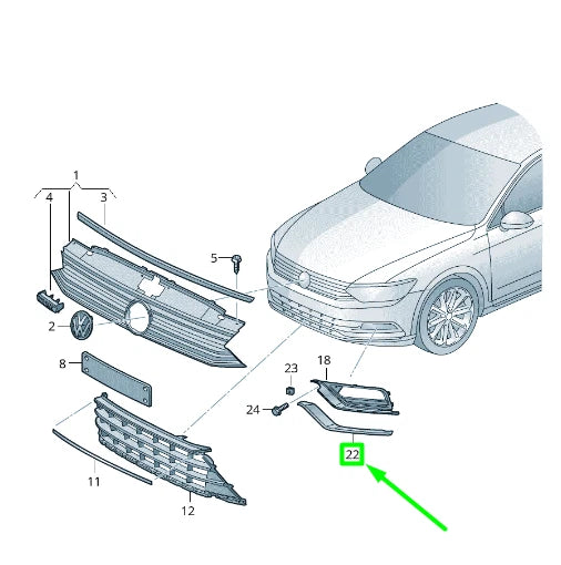 NEW VOLKSWAGEN PASSAT B8 3G FRONT LEFT BUMPER LOWER TRIM 3G0853253B3Q7