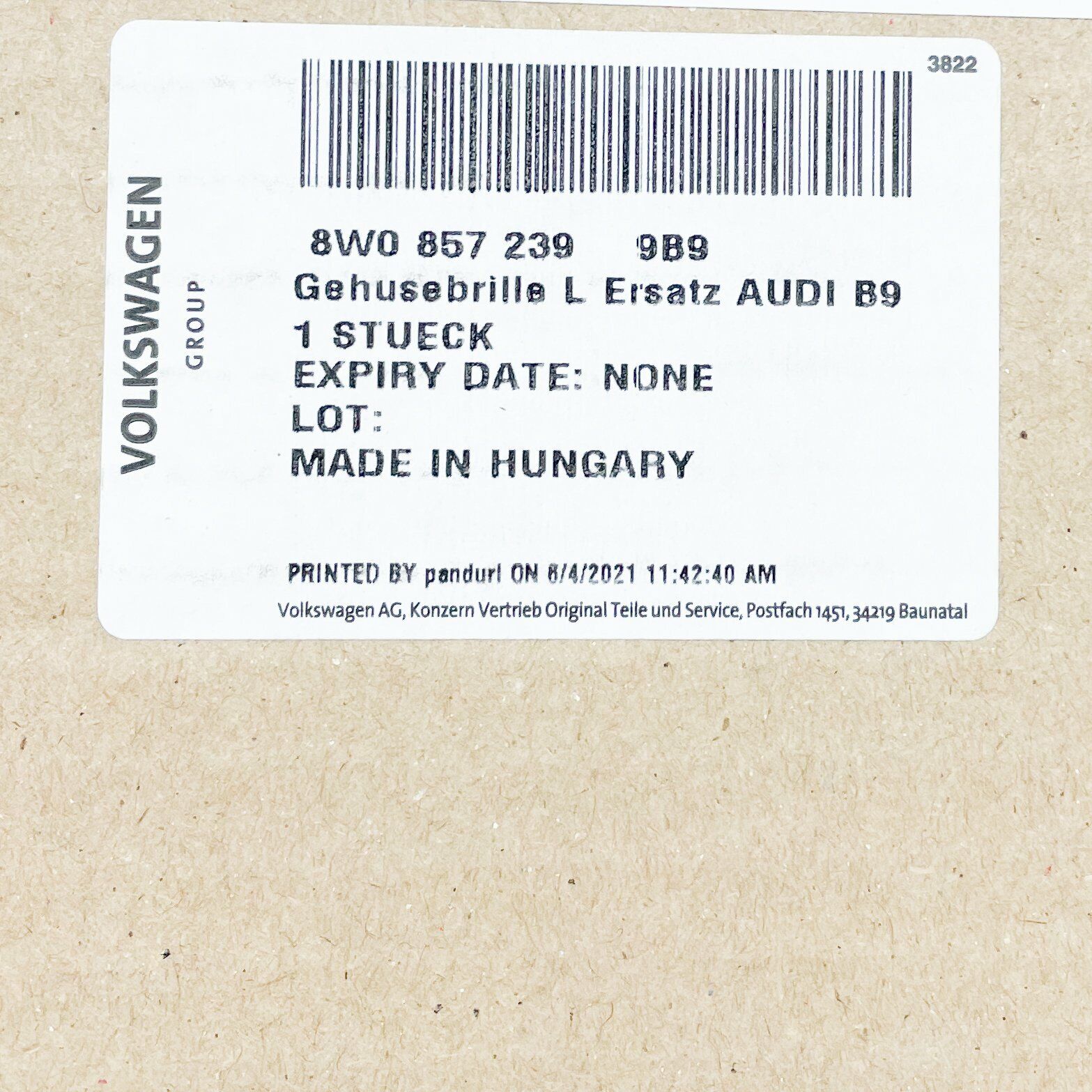 NEW AUDI A4 B9 FRONT LEFT EXTERIOR DOOR MIRROR FRAME 8W08572399B9 ORIGINAL