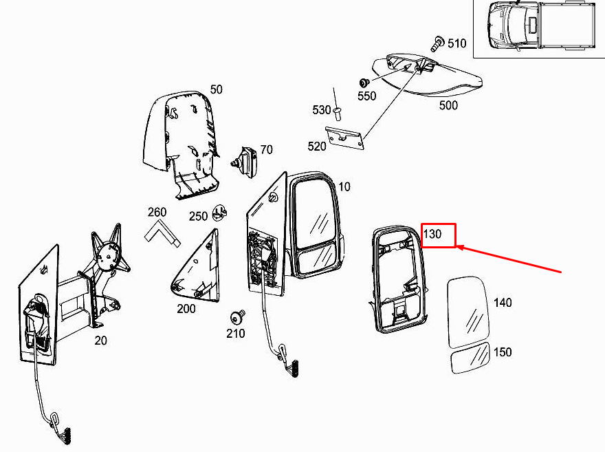 new mercedes-benz sprinter 907 front right mirror frame a9108113800 original