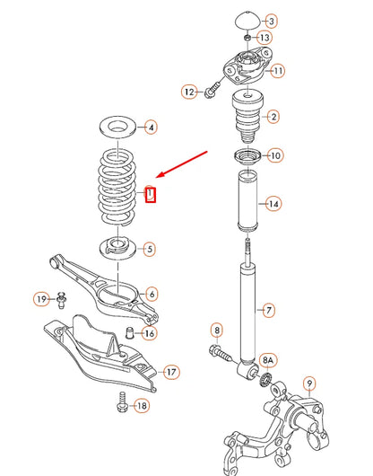 NEW AUDI A3 8P REAR COIL SPRING 8P0511115Q 2008 11393560 ORIGINAL