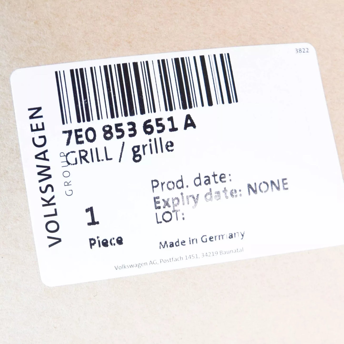 NEW VOLKSWAGEN TRANSPORTER T6 FRONT BUMPER RADIATOR GRILLE 7E0853651A ORIGINAL