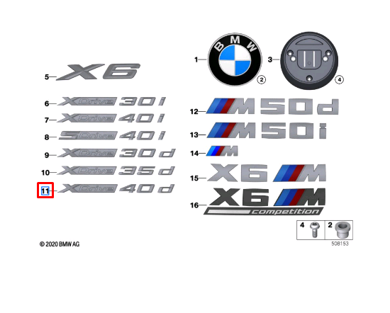 new bmw x6 g06 rear tailgate bootlid badge 7436018 51147436018 original