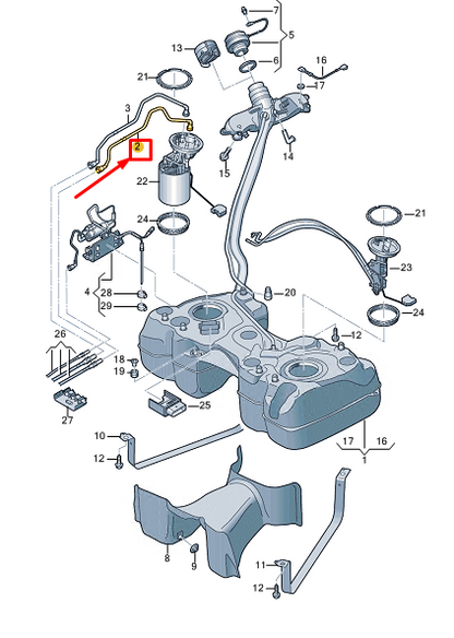 new vw tiguan ad fuel return line 5qf201294b original