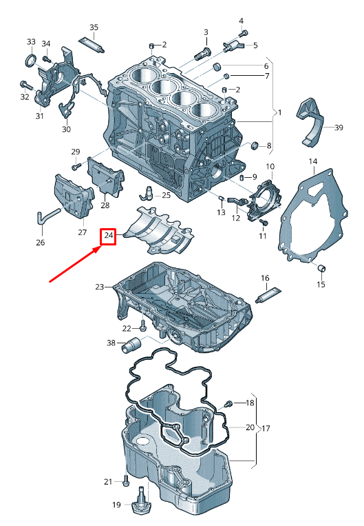 new audi a4 avant b9 engine oil pan sump surge lock 04e103623j original