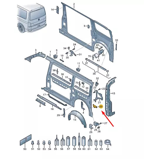 NEW VW TRANSPORTER T6 REAR LEFT SEAT BELT MOUNT REINF. PLATE 7H3809531C