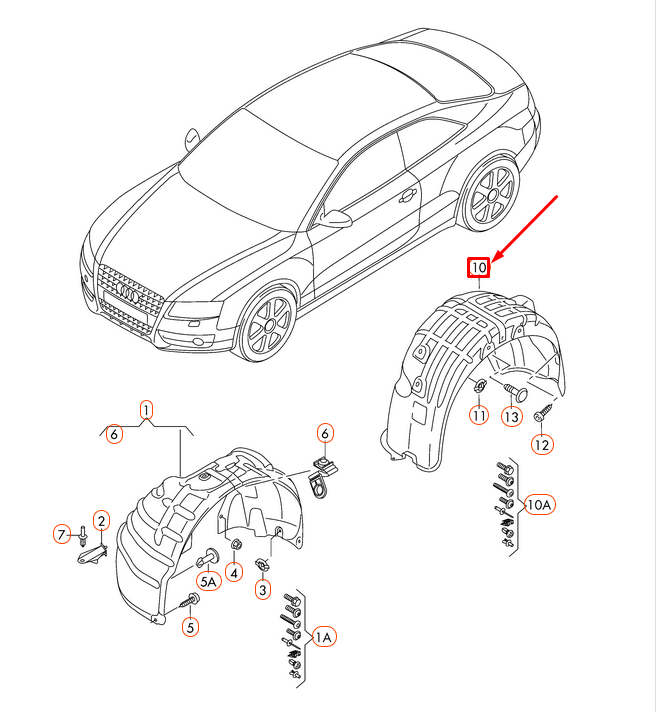 new audi rs5 8f rear right wheel housing liner 8t0810172k original
