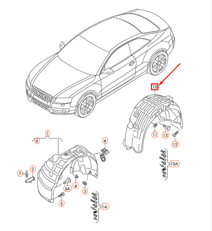 new audi rs5 8f rear right wheel housing liner 8t0810172k original