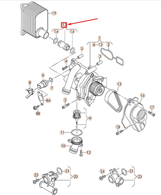 NEW AUDI A4 B8 OIL COOLER CONNECTOR UNION WITH SEAL 06H121131C ORIGINAL