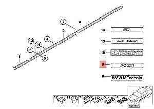 NEW BMW E36 CABRIO COUPE M3 DOOR MOULDING EMBLEM BADGE 2251381 51132251381