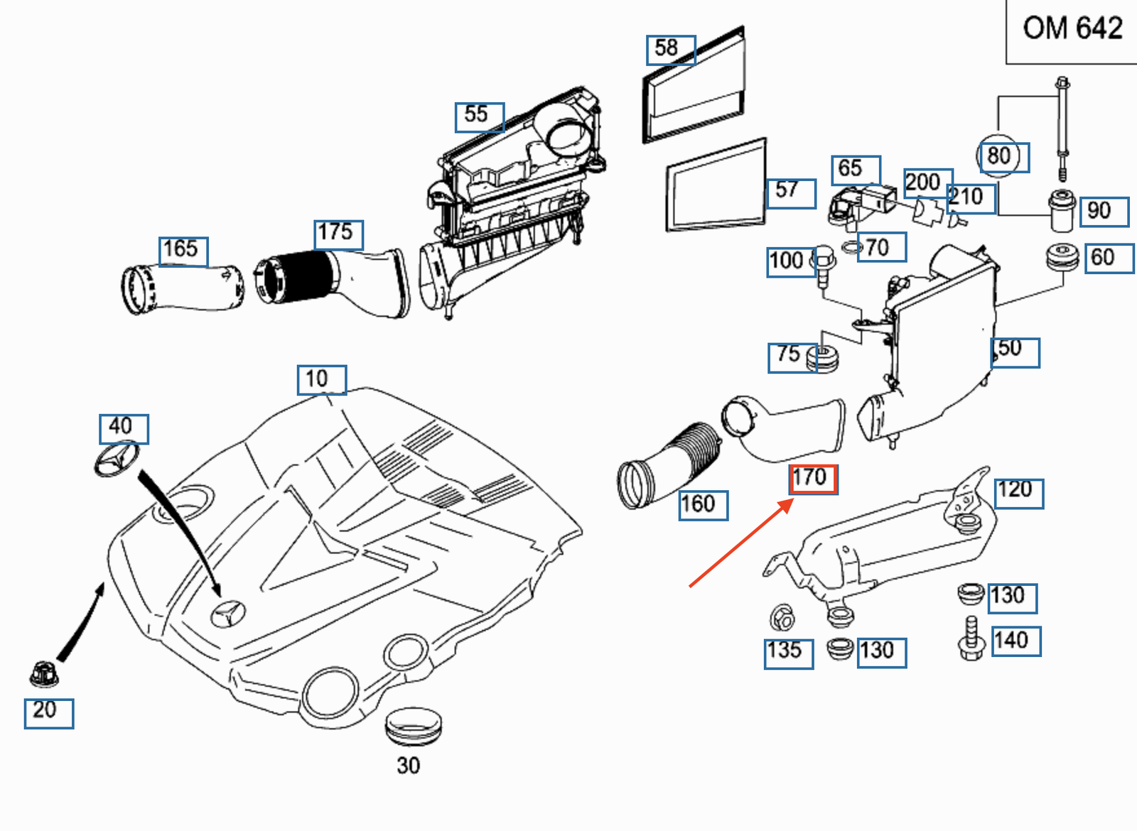 NEW MERCEDES-BENZ GL X164 ENGINE AIR DUCT HOSE REAR LEFT A1645051961 ORIGINAL
