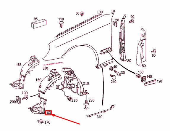 NEW MERCEDES-BENZ CLK C209 FRONT RIGHT FENDER BOTTOM COVER A2098841422