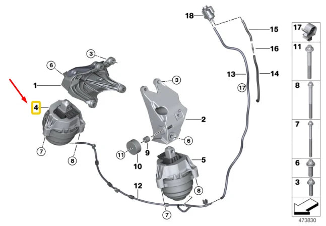 NEW BMW 5 G30 RIGHT SIDE ENGINE MOUNT 22116883514 6883514 ORIGINAL