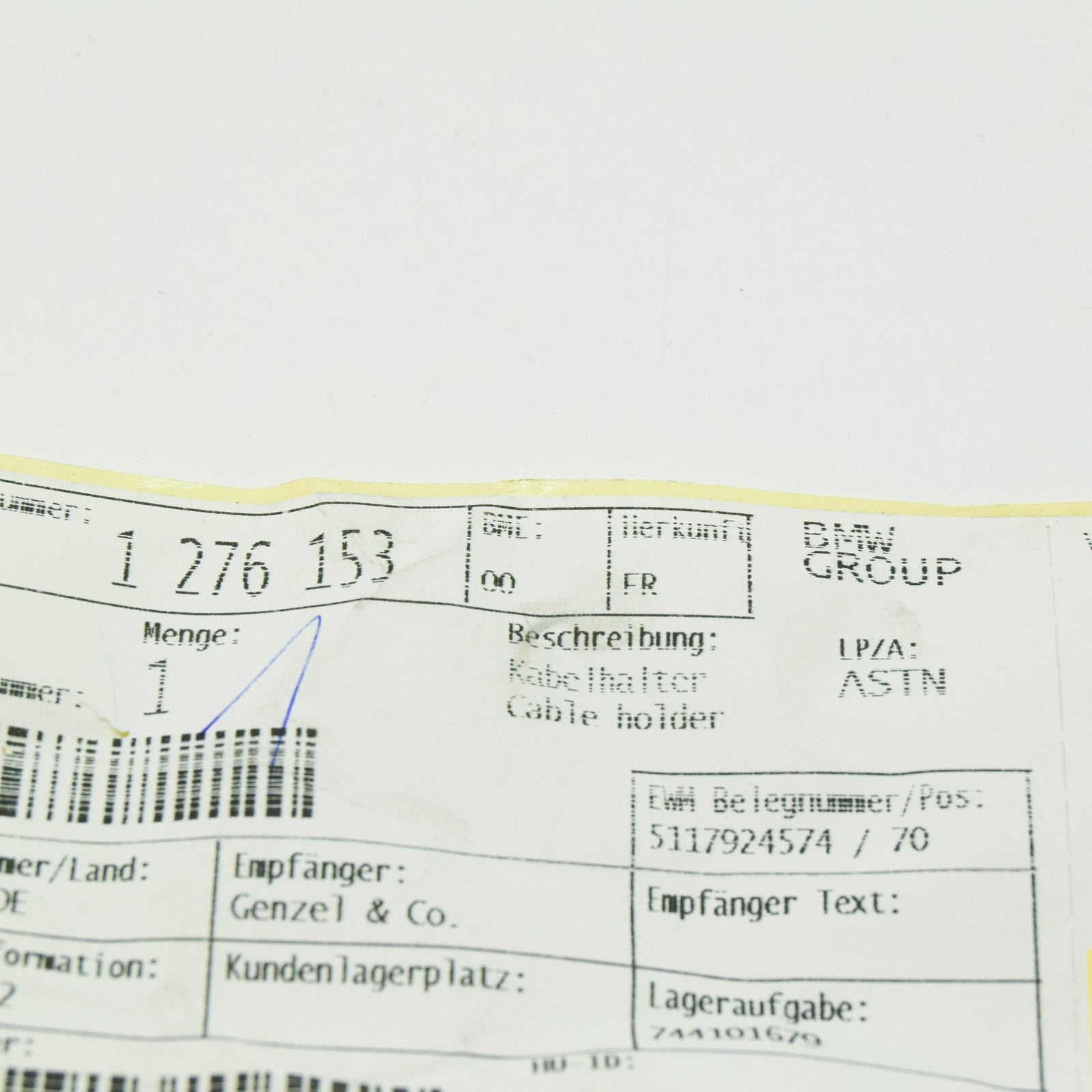 new bmw 5 e28 cable holder 12521276153 1276153 original