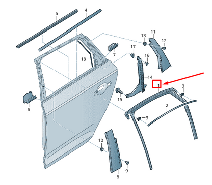 new audi q5 fy rear right door window guide 80a839432c original