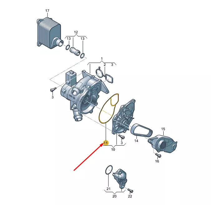NEW VOLKSWAGEN ARTEON COOLANT PUMP MOULDED SEAL 06L121043B ORIGINAL
