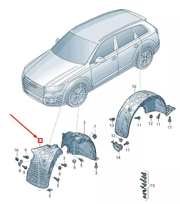 NEW AUDI Q7 4M FRONT LEFT INNER FENDER LINER FRONT PART 4M0821171AF ORIGINAL